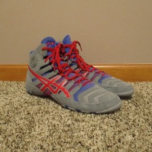 Asics Dan Gable Ultimate Wrestling Shoes 12.5 Gray Red Blue Lace Up